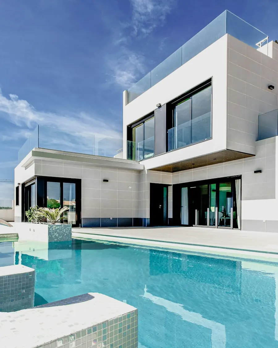 Luxury suburban home exterior at golden hour