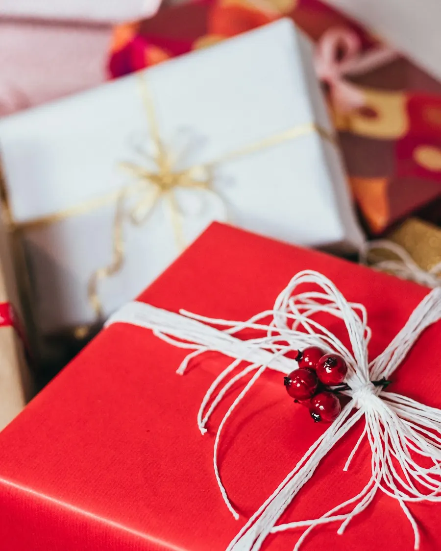 Wrapped gift with a designed tag